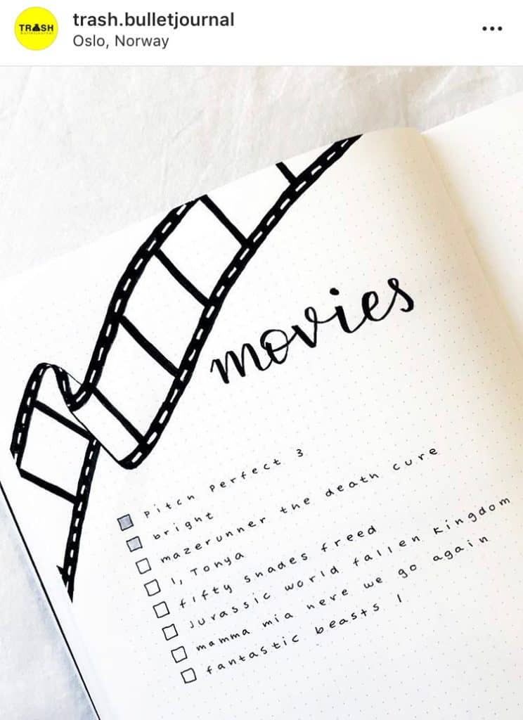 idée bullet journal minimaliste liste de films favoris