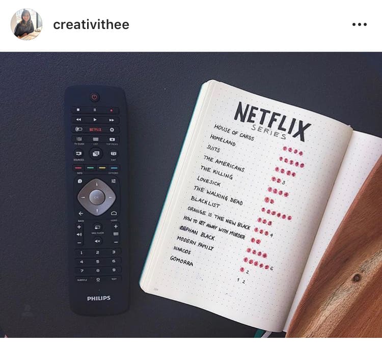 idée bullet journal minimaliste watchlist netflix