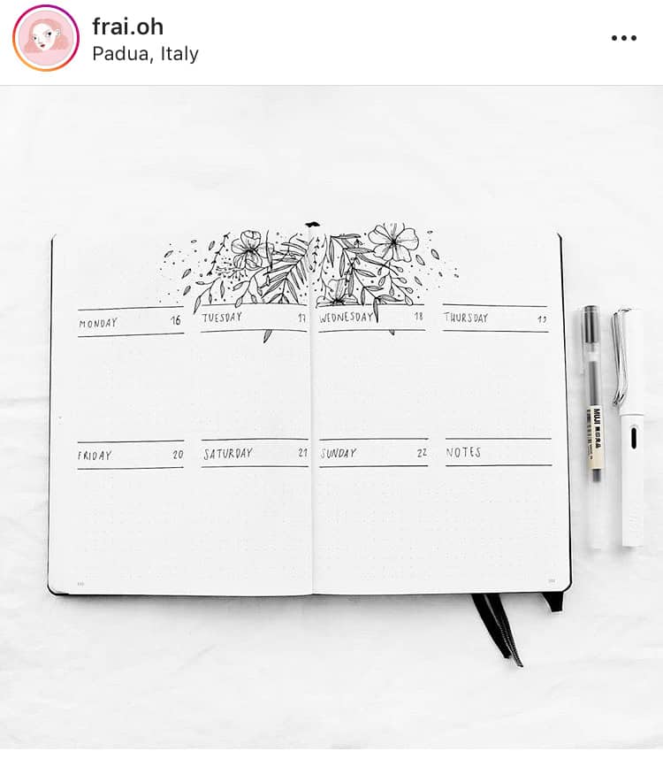 idée bullet journal minimaliste planning hebdomadaire