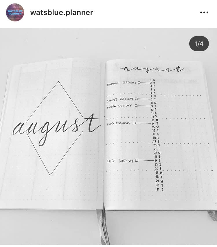 idée bullet journal minimaliste planning mensuel Août