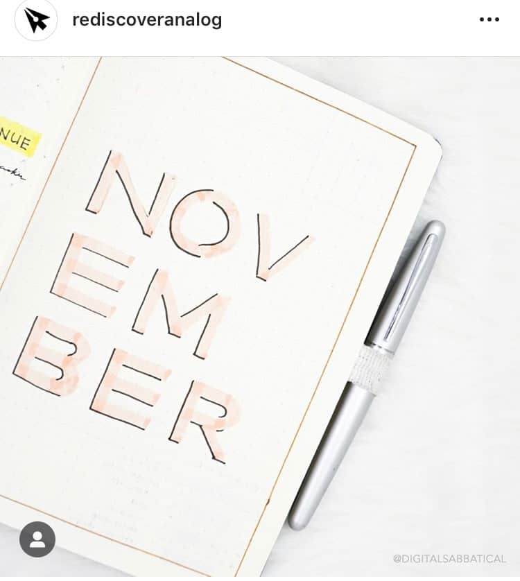 idée bullet journal minimaliste couverture novembre